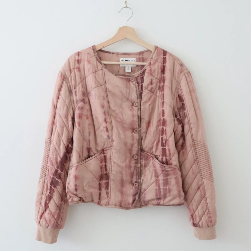 Anthropologie Marrakech Womens Jacket M Pink Quilted Tie Dye Button Up Boho